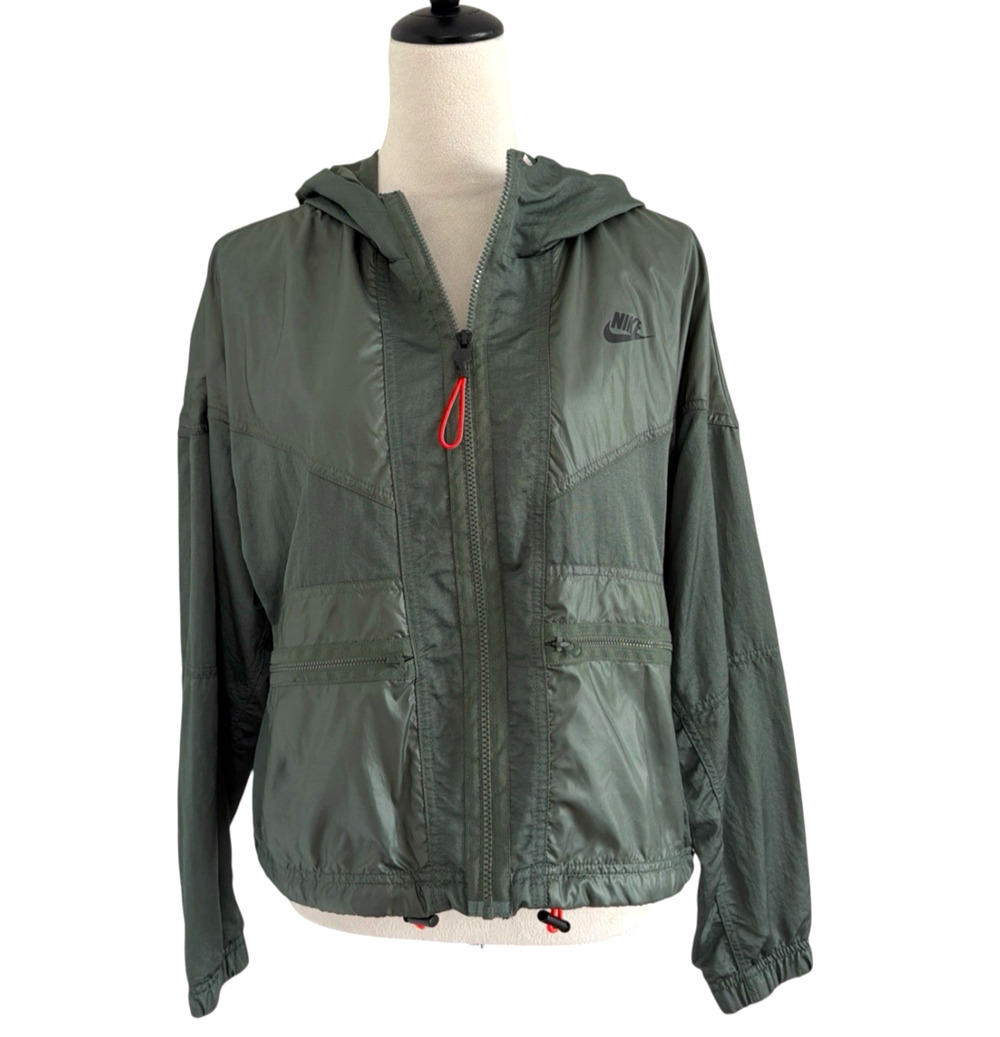 Nike Sportswear Windrunner Cargo Jacket Womens Large Green Lightweight Full Zip